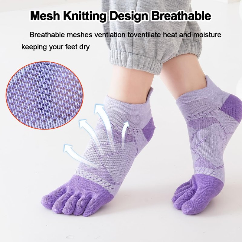 Meaiguo Women's Toe Socks Cotton Ankle Five Finger Socks For Running Athletic,Breathable & Arch Support 4 Pairs