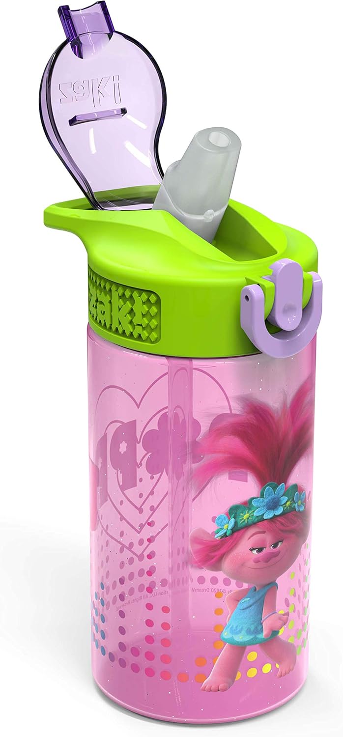 Zak Designs DreamWorks Trolls 2 Kids Water Bottle - Durable Leak-Proof Design | 16oz, 2-Pack