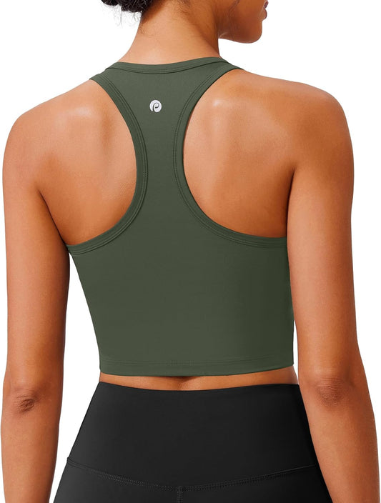 PINSPARK Sports Bra - Longline Racerback Yoga Top for Women | Padded Workout Tank, Comfortable Fit