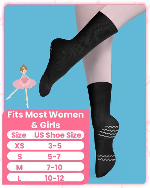 Twistover 4 Pairs Dance Non Slip Socks for Dancer Women Girls Ballet Dancing Socks with Spin Spot Compression Ankle Stockings(Black,Large)