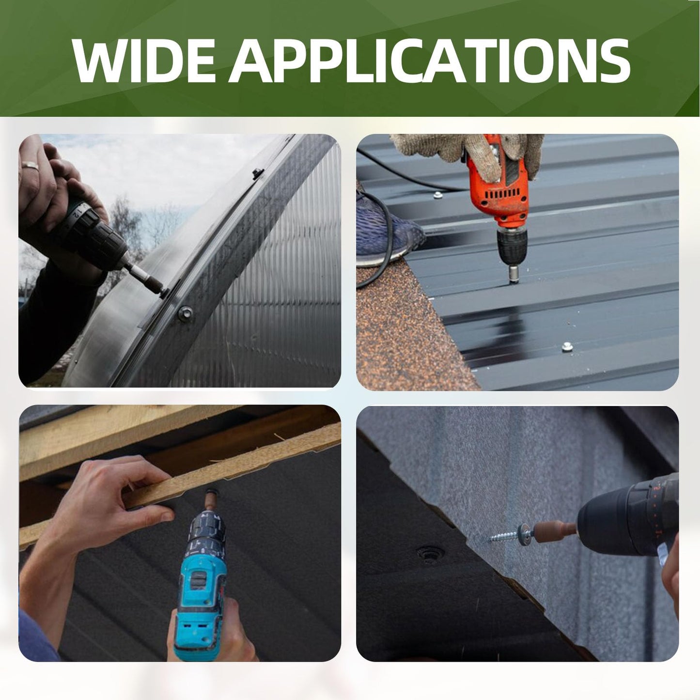 #10 x 2 (50 PCS) Metal Roofing Screws with Rubber Washer, Hex Head Self Tapping Screws for Metal, Self Drilling Sheet Metal Screw, Hex Bit Socket Included