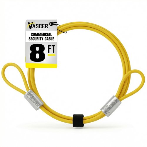 Vascer Heavy Duty Anti-Theft Security Cable - 1/4” x 8ft PVC Coated Galvanized Steel Braided Cut-Resistant Lock Cable with Loops for Bikes, Motorcycles, Grills, Gates