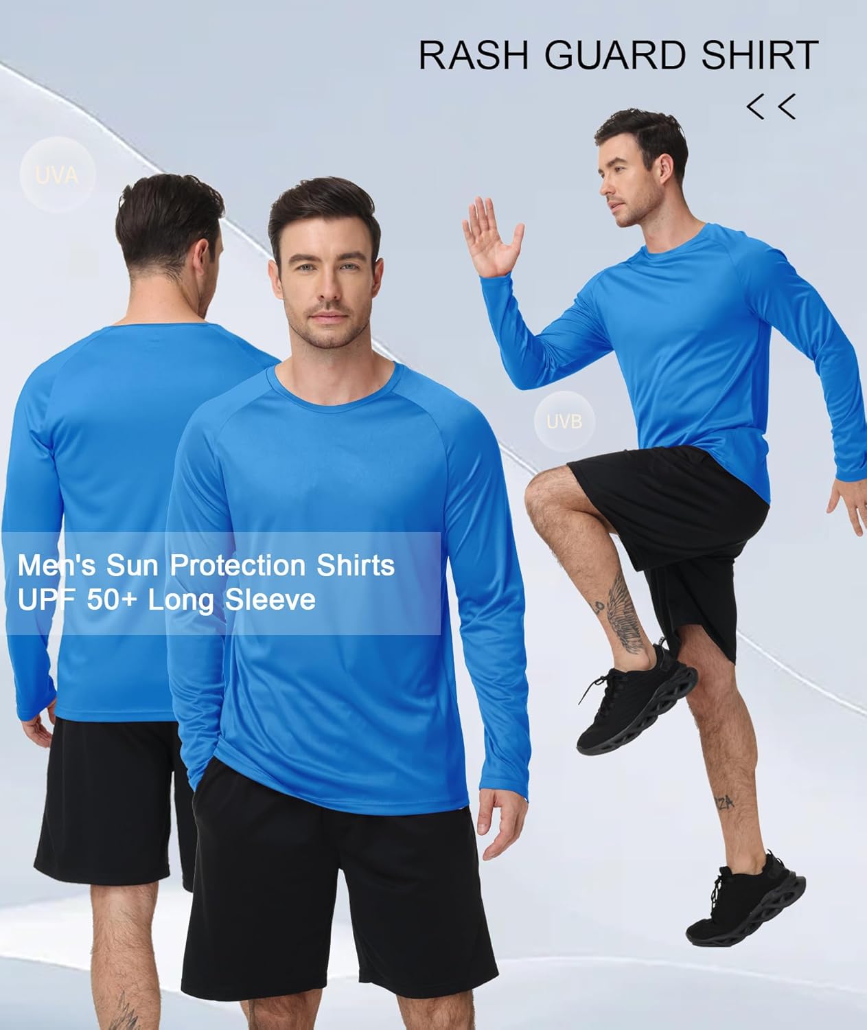 Skiennix Long Sleeve Shirts for Men - UPF 50+ UV Protection | Moisture-Wicking Workout & Swim Gear - 3 Pack