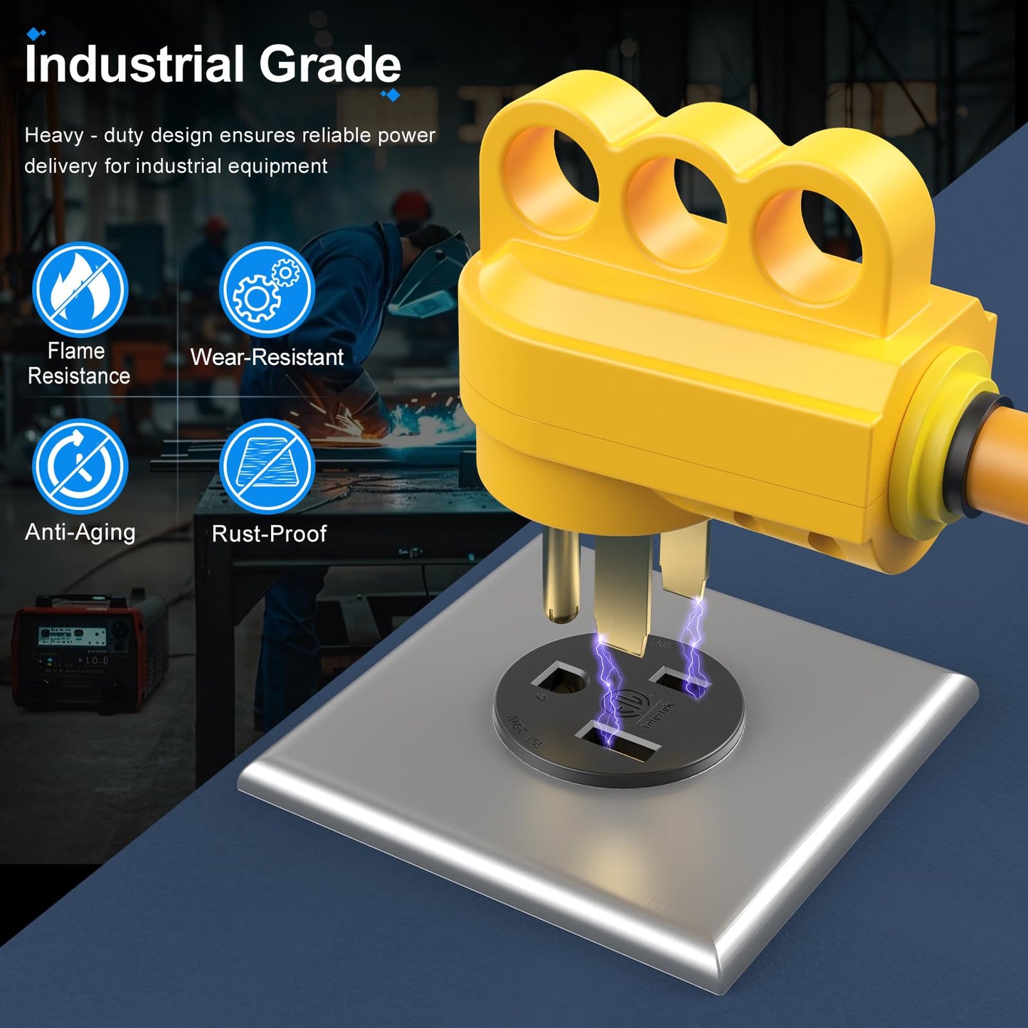 NEMA 6-50R Receptacle 50A Welder Wall Socket 250V 240V 220V Outlet Flush Mount Grounding Side Wired Industrial Grade for EV Charger Heater Plasma Cutters Electric Stove ETL Listed