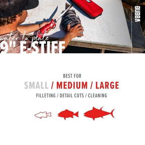 BUBBA 9 Inch E-Stiff Electric Fillet Blade with Ti-Nitride Coated Hollow Stainless Steel Non-Stick Reciprocating Construction for Fishing and Outdoors
