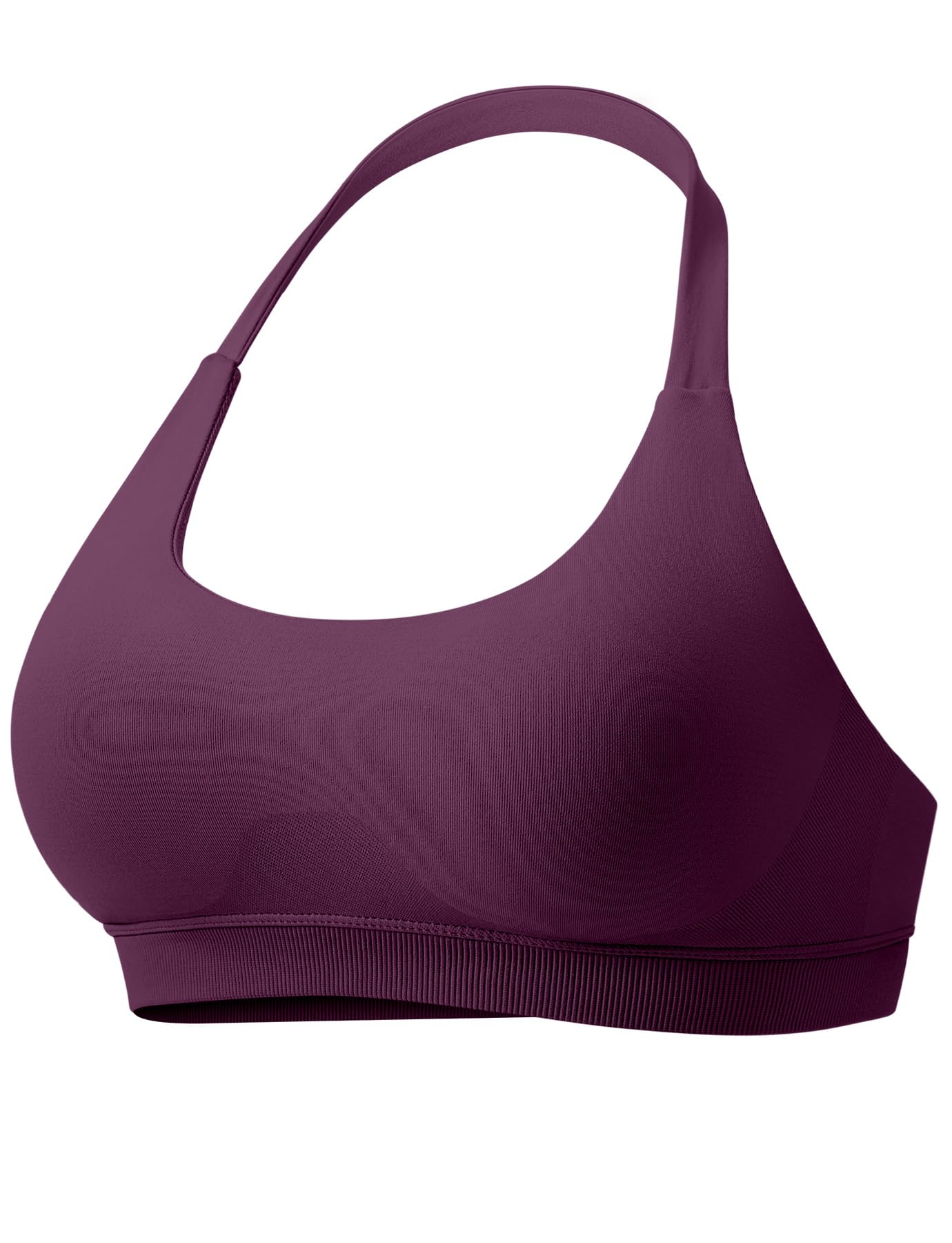 VOYJOY Women Workout Impact Bras Medium Low Support Halter Sports Bras Seamless Open Back Gym Padded Yoga Crop Top Black Cherry S