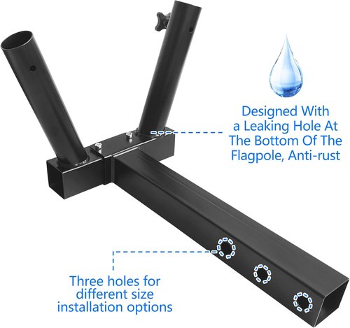 KAIRAY Hitch Mount Dual Flagpole Holder - Universal Fit for 2-Inch Receiver | Ideal for Trucks, SUVs, RVs, and Pickups
