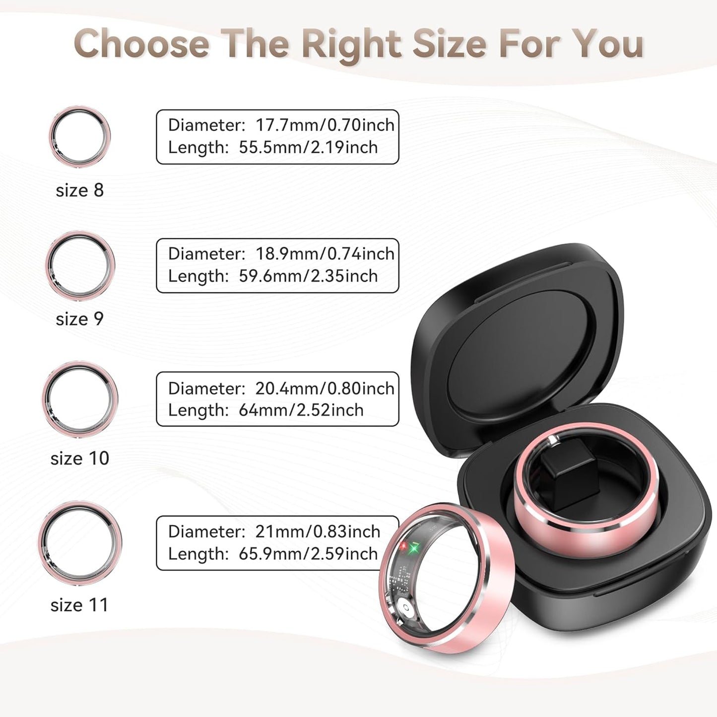Skiennix Smart Ring - Fitness & Activity Tracker with Heart Rate Monitor | IP68 Waterproof, Pink, Size 8