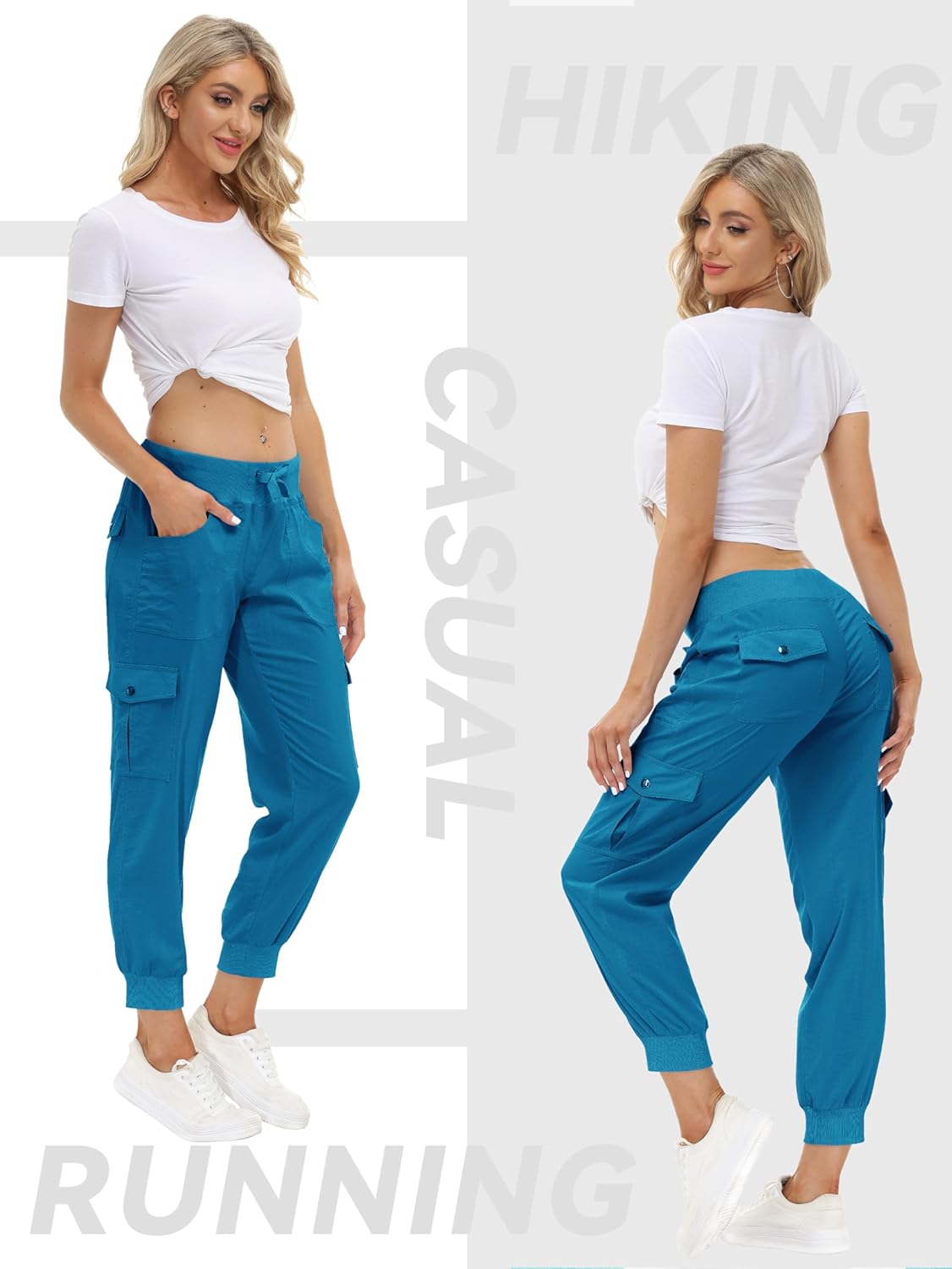 MoFiz Women's Hiking Cargo Pants - Lightweight Quick-Dry Travel Joggers with Elastic Waist & Pockets