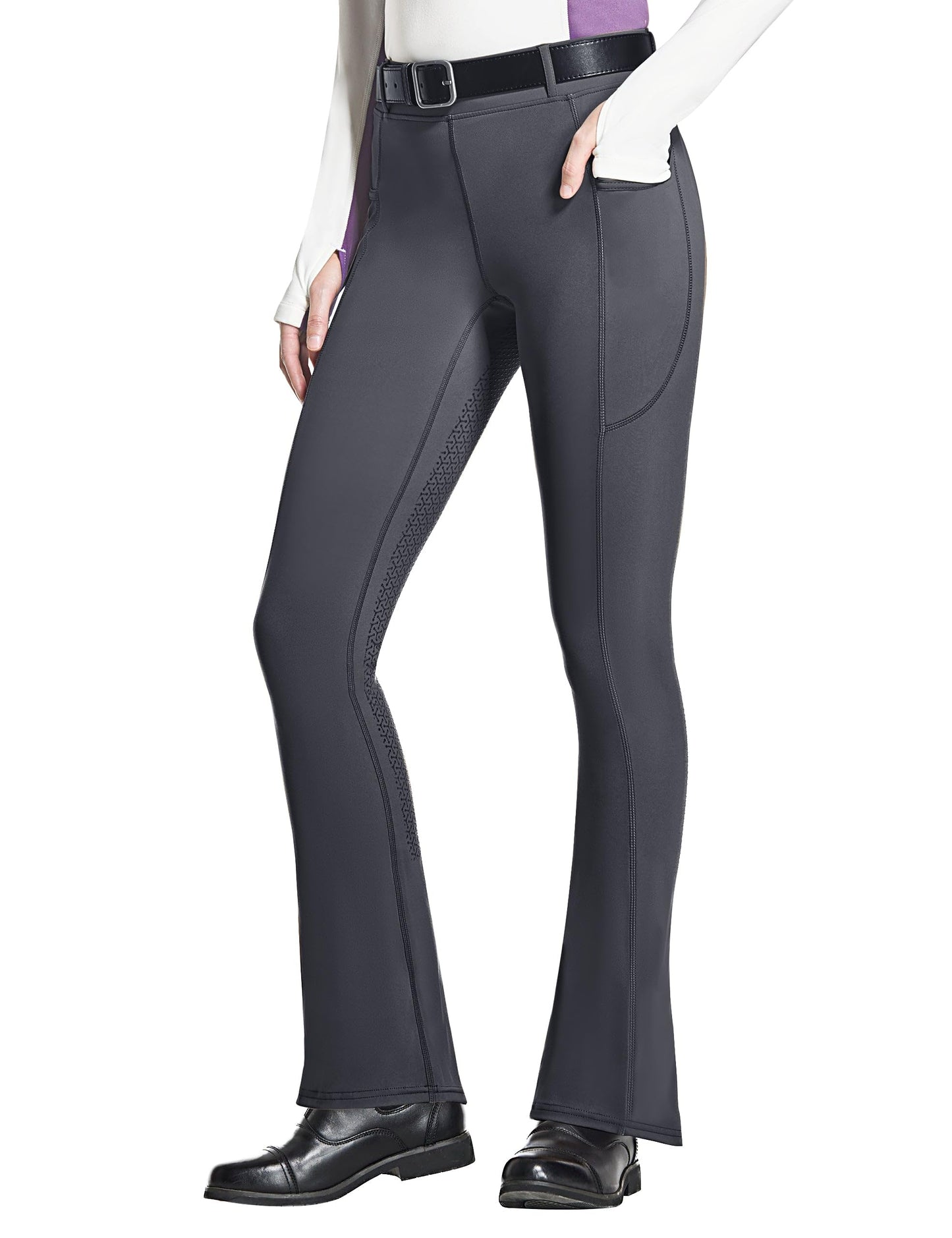 FitsT4 Sports Women's Full Seat Horse Riding Pants Bootcut Riding Tights with Pockets Equestrian Breeches for Women Darkgrey S