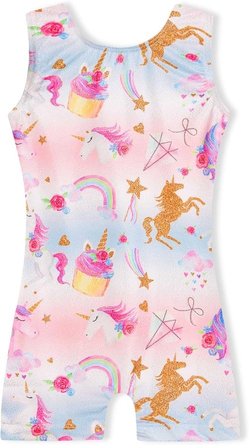 Domusgo Gymnastics Leotard for Girls - Sparkly One-Piece Unitard with Shorts | Pro Fit