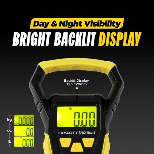 Beyond Fishing Digital Scale - Portable Fish Weigher with Built-in Tape Measure | LCD Display, Ergonomic Grip, 110lbs Capacity