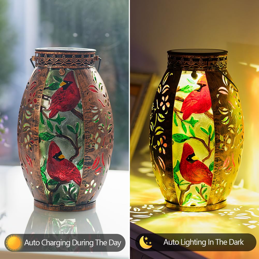 VEWOGARDEN Hanging Solar Lanterns Outdoor Waterproof Decorative Cardinal Solar Lights for Patio Porch Garden Table Decor