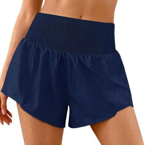 Imily Bela Womens Running Shorts Workout Elastic High Waisted Loose Fit 2 in 1 Active Gym Biker Shorts Navy