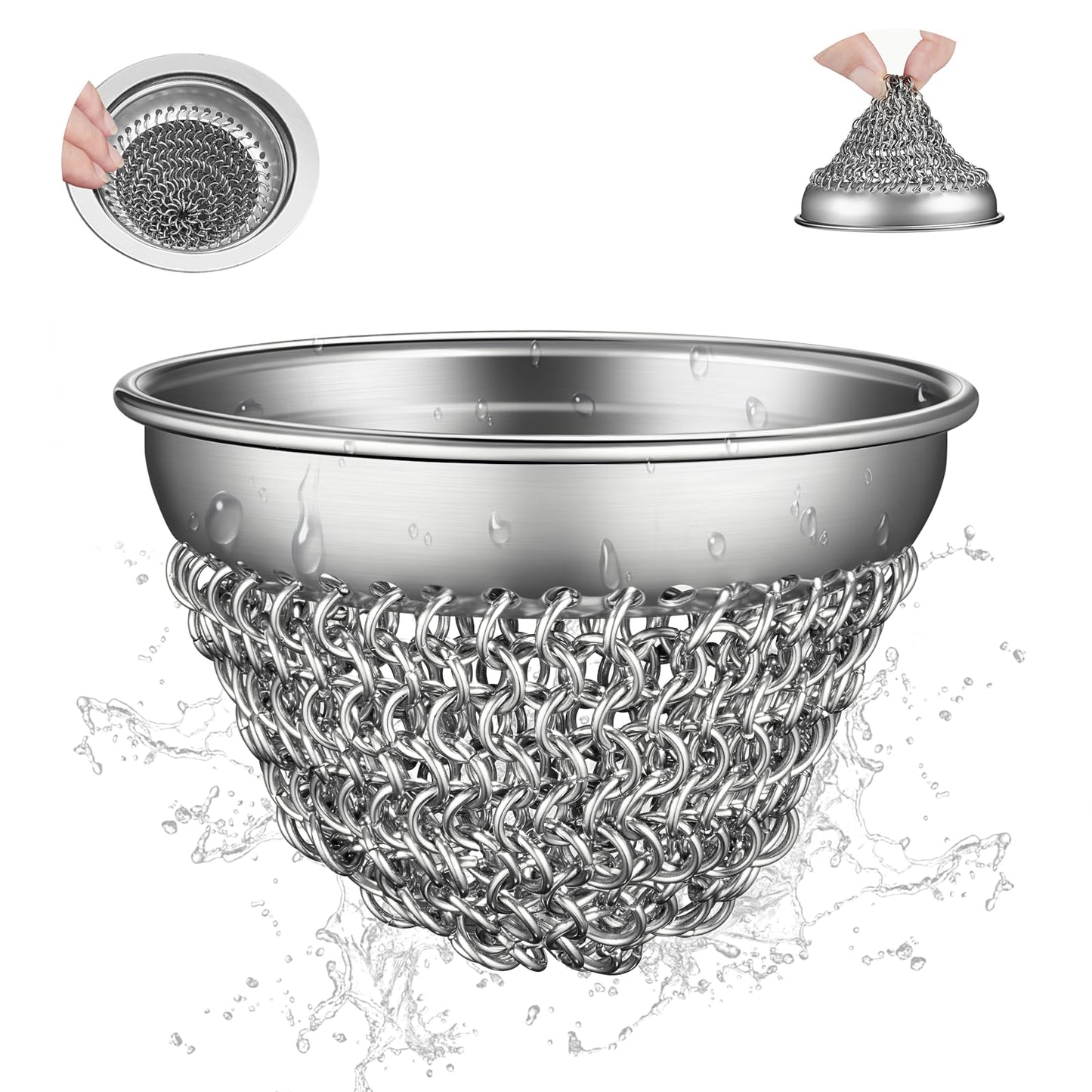 Kitchen Sink Drain Strainer, Wokdada Flexible Insert Mesh Sink Strainer, 304 Stainless Steel Sink Strainer, Clog-Free Garbage Disposal Sink Catcher Strainer, 3.19 Inch Sturdy Metal Sink Screen
