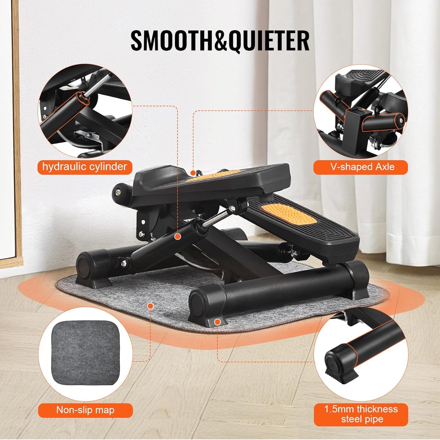 VEVOR Mini Stepper - Hydraulic Fitness Equipment with Resistance Bands for Full Body Cardio Workout