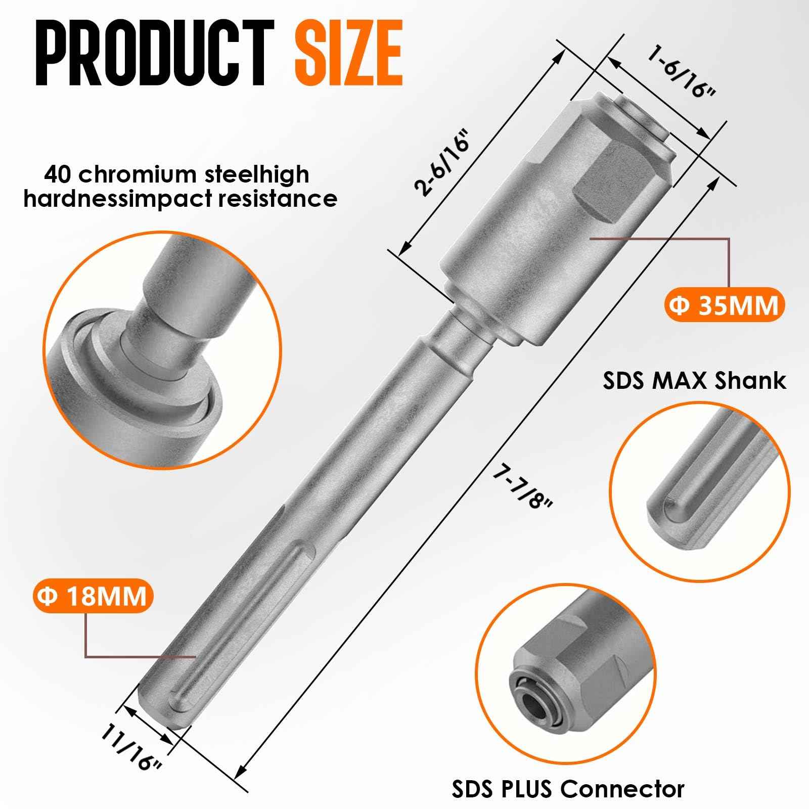 Pisman SDS-Max to SDS-Plus Adapter, 40 Chrome Steel Hammer Drill Bit, Rotary Hammer Connection Adapter Bits,Drill Converter Shank Quick Tool