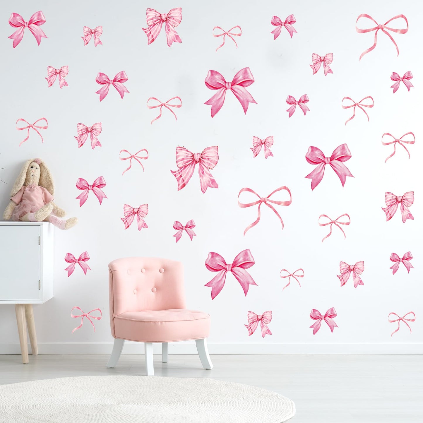 Whaline 12 Sheets Trendy Pink Bow Wall Stickers Light Pink Bow Knot Wall Decals Watercolor Room Mural Stickers for Valentine's Day Girls Party Home Bedroom Nursery, 7.9 x 11.8 Inch