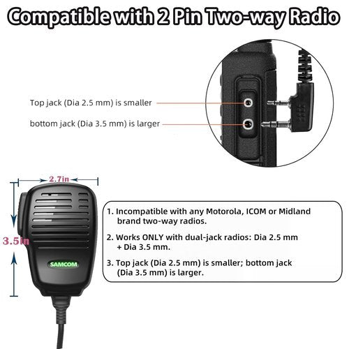 SAMCOM IP67 Waterproof Speaker Mic for Two Way Radios,SCSP05 Heavy Duty Handheld Shoulder Mic with 3.5mm Earpiece Jack, 2 Pin K Head for FPCN30A Walkie Talkies
