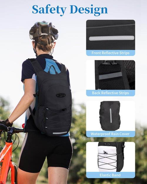 Hydration Backpack with 2L Water Bladder, Hiking Water Backpack for Men Women with Phone Pocket and Helmet Holder, Hydration Pack for Running Biking and Cycling, Black