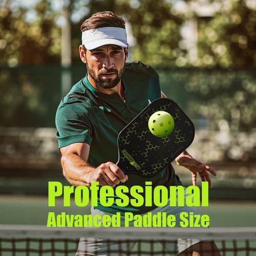 Ergonomicstar Pickleball Paddles Set of 2, T700 Carbon Fiber Face & 16mm Honeycomb Core Pickleball Paddle with 4 PickleBalls 2 Grip Tapes Carry Bag, Indoor Outdoor, Gift for Men Women(Green Texture)