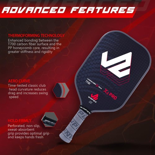 WINPICK Pickleball Paddle, T700 Carbon Fiber Surface Thermoformed Pickleball Paddles with Foam Injected Walls, PP Honeycomb Core, Stable Performance Control & Power Pickleball Racket, USAPA Approved