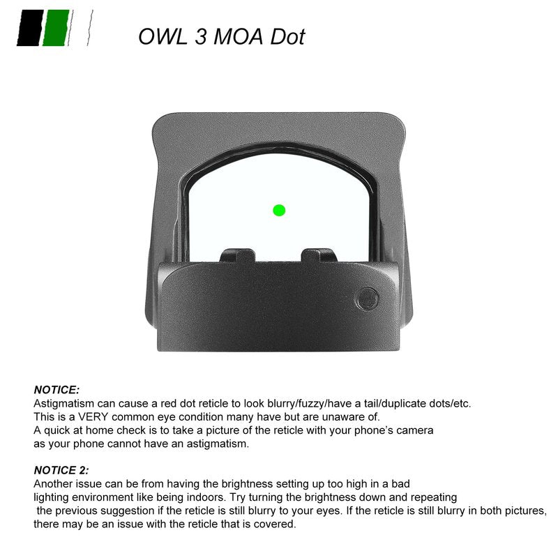 Zulisy OWL 3 MOA Green Dot Sight, for Doctor/Viper Footprint Optics Ready Cut EDC Pistol, Shake Awake 1x24mm Full Size Open Reflex Scope, with Picatinny Rail M1913 Rifle Mount Adapter Plate