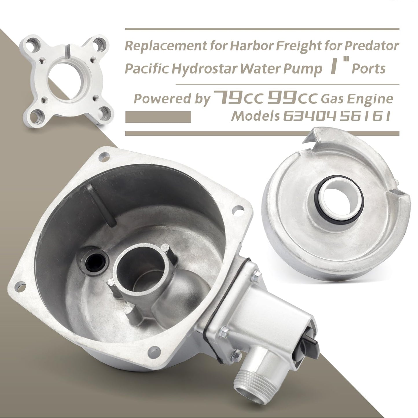 YIYANTO 1 Inch Threaded Pump Port Water Pump Assembly Replacement for Harbor Freight Predator for Pacific Hydrostar Clear Water Pump 1" in Ports 79cc 99cc Gas Engine Models 63404 56161