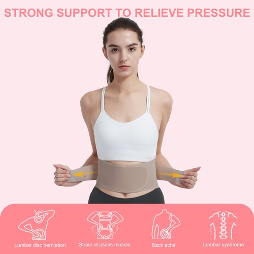 RANDY SUN Ultra Thin Back Brace, Lightweight Breathable for Women & Men, Invisible Waist Support Belt for Lower Back Pain Relief and Posture Correction Beige XL