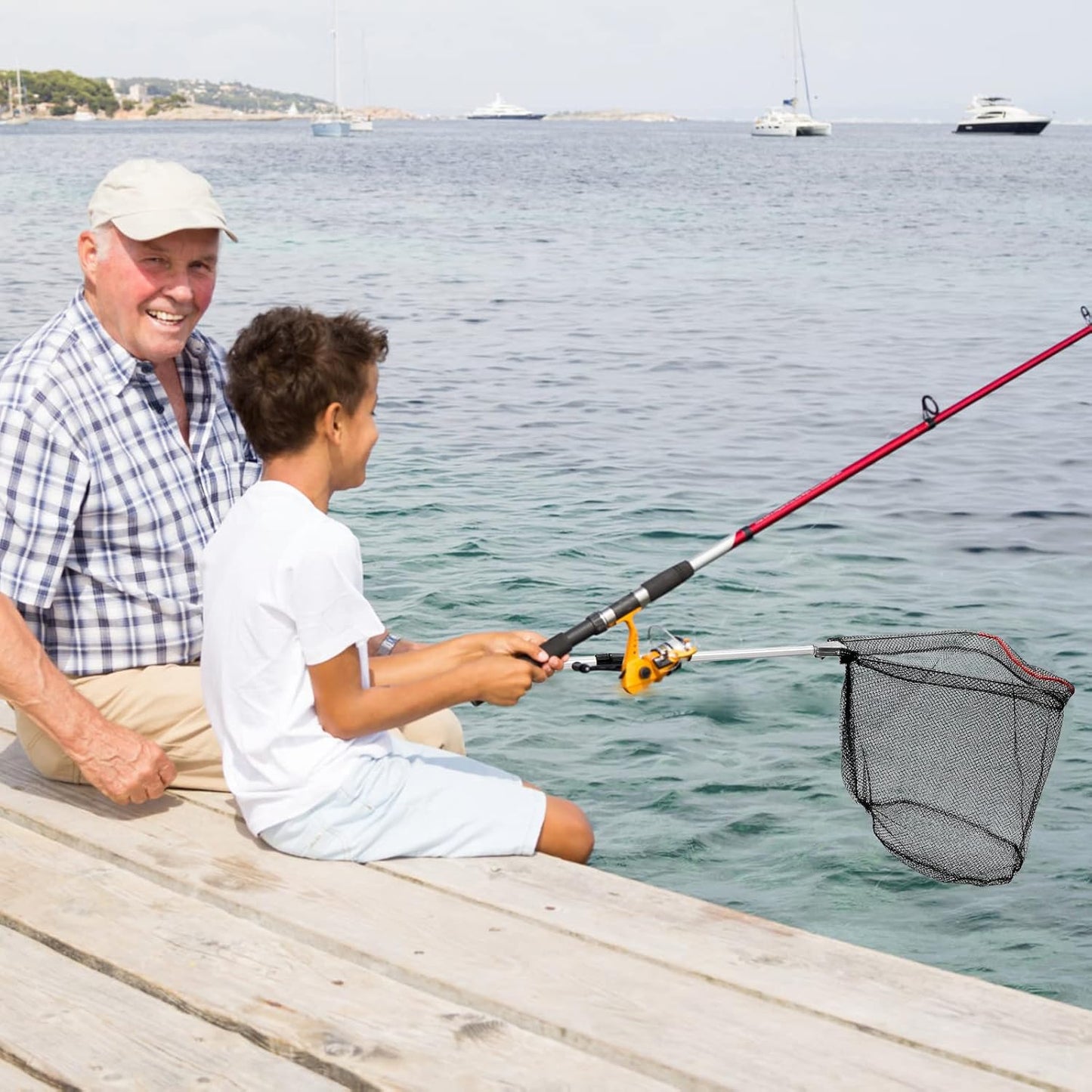 ZENFUN Fishing Net - Telescopic Pole Handle, Collapsible Nylon Mesh for Saltwater & Freshwater | 51" Extendable (Black, White)
