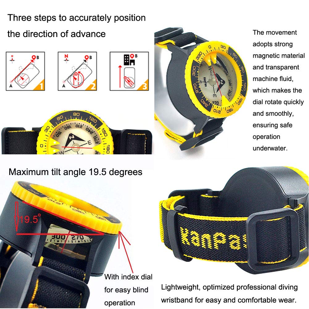D-50 Ocean Elite Scuba Diving Wrist Compass for Orienteering Hiking Gliding Camping Climbing Cycling