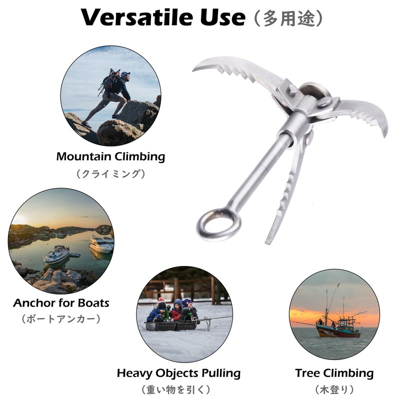 TRIWONDER Grappling Hook Gravity Rock Climbing Hooks Folding Claws Stainless Steel Anchor for Climbing, Hiking, Tree Limb Removal (Silver - 3 Claws)