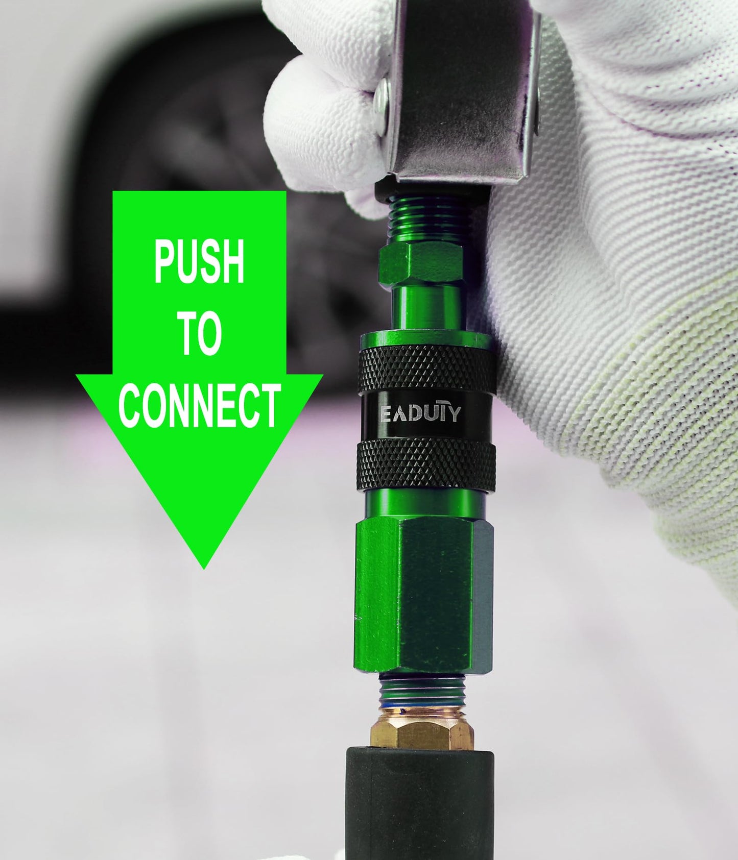 EADUTY Hybrid Lead-in Air Hose 3/8 In. x 3 ft, Lightweight, Flexible, Durable Air Compressor Hose with Aluminum Universal Quick Coupler and Industrial Plug, Green Blue