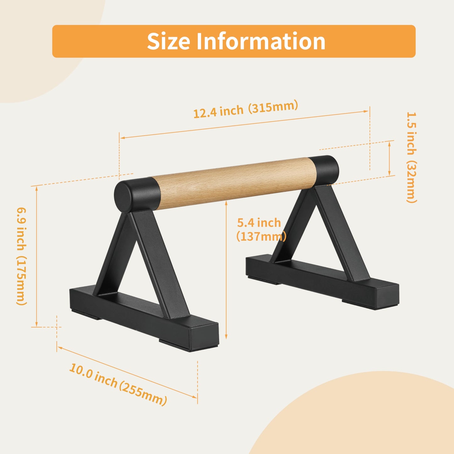 BESTWEI Wood Triangle Push Up Bars for Floor, Strength Training Pushup Stands Parallettes Bars for Home Calisthenics, Fitness, Floor Workouts Solid Wood with Sturdy Metal Bracket, Support 500 lbs