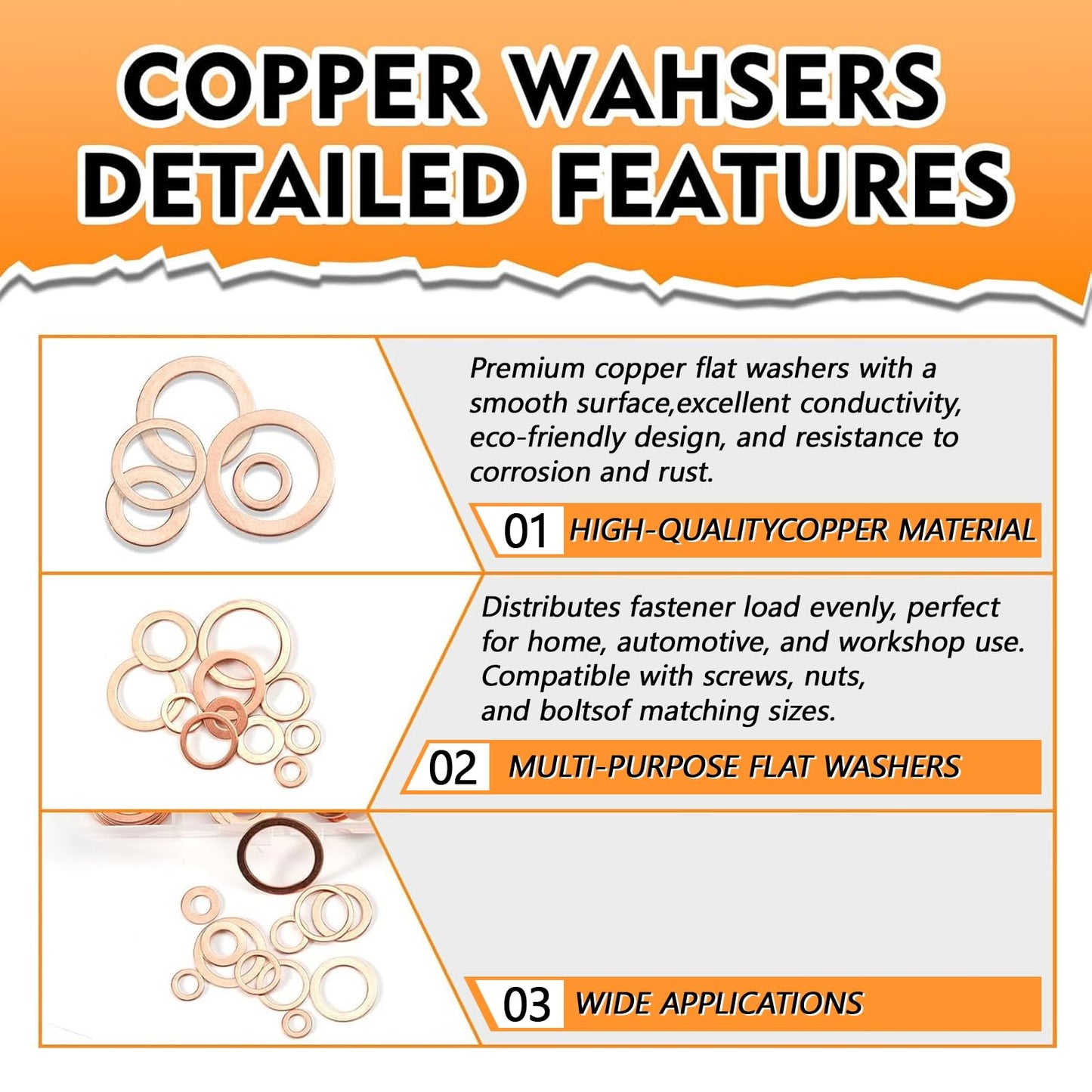 235 Pcs Copper Sealing Crush Metric Washer Assortment Kit Flat Ring Oil Drain Plug Seal Gasket Set Banjo Bolt Washer 10 Sizes M5 M6 M8 M10 M12 M14 M16 for Automotive Motorcycles