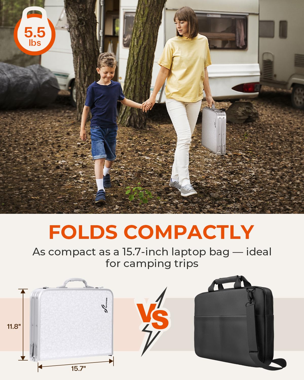 Sportneer Camping Table: Adjustable Height Small Folding Table 23.6" L x 15.7" W 2 Height with Mesh Layer - Compact & Portable Camping Essentials for Outdoor Camp Garden Picnic BBQ Dining Cooking