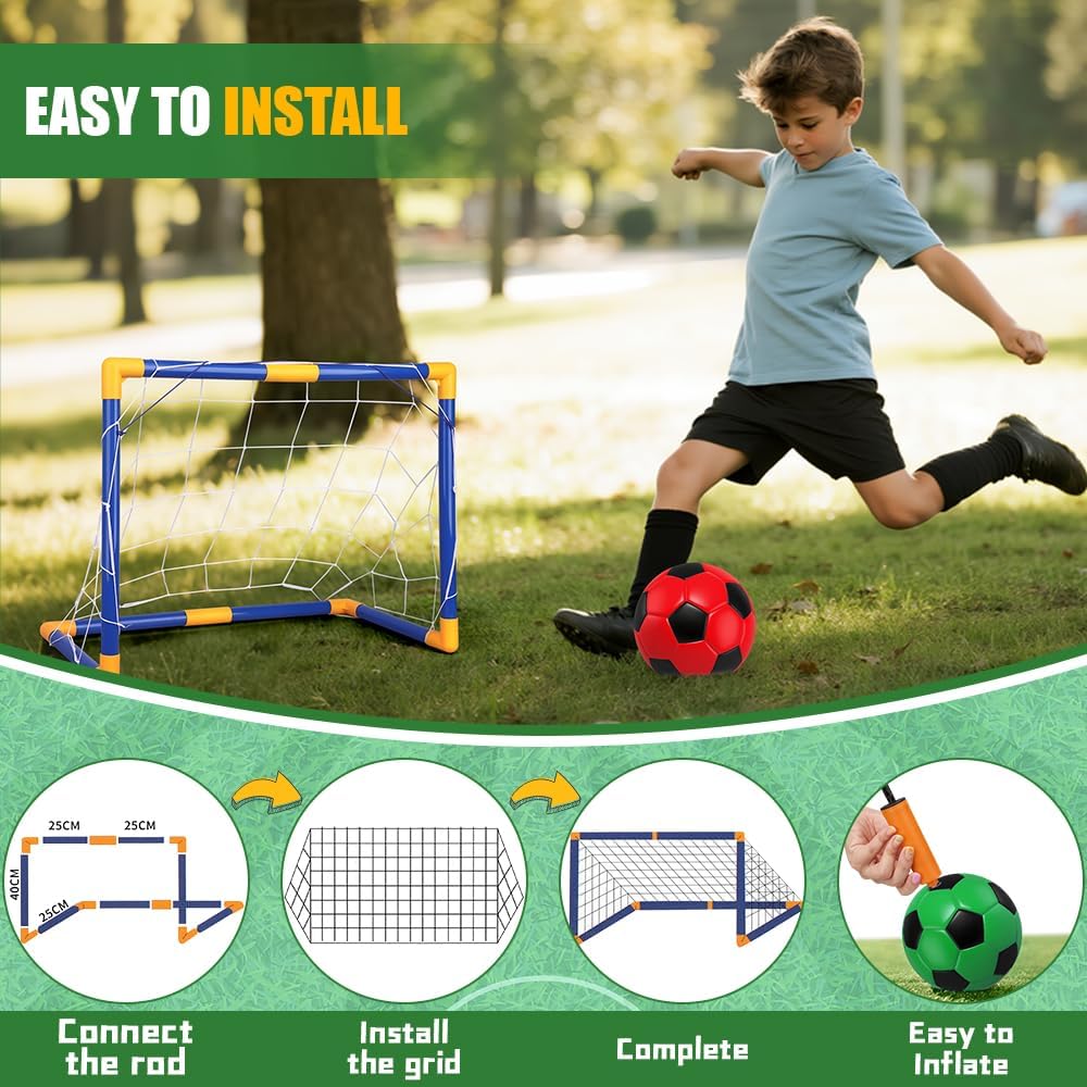 Soccer Goal Set - Portable Mini Soccer Net with 3 Balls | 23" W x 18" H x 12" D - Ideal for Kids & Youth Training