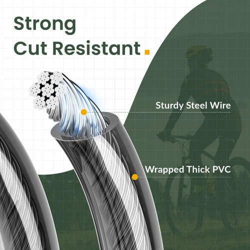 Titanker Bike Lock Cable,12mm Thick Security Cable with Loops Heavy Duty Steel Cable Vinyl Coated Bike Cable Lock Security Chain (4ft, 7ft, 15ft, 30ft)