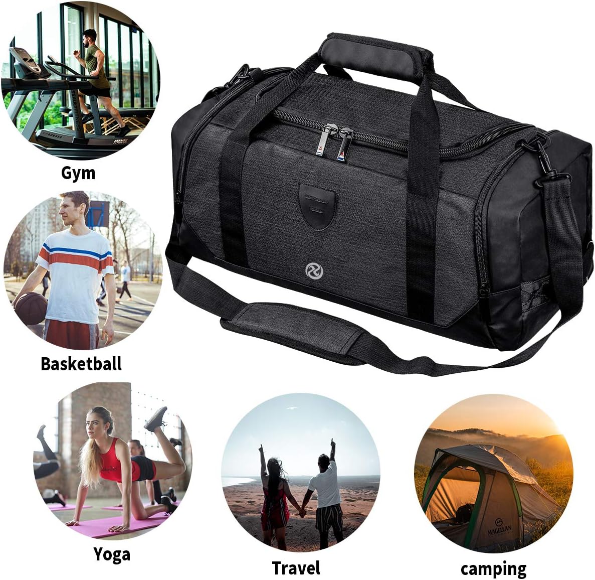 Skiennix Gym Duffle Bag - Waterproof Sports Duffel with Shoe Compartment | Black Travel Weekender for Men & Women