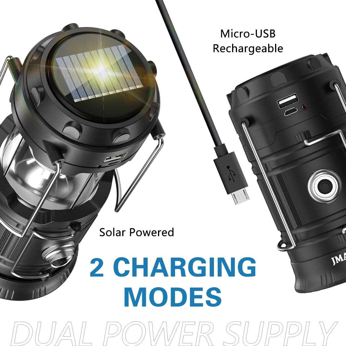Skiennix Solar Lantern Flashlights - USB Rechargeable LED Camping Lights | Portable & Collapsible for Emergencies (2 Pack)