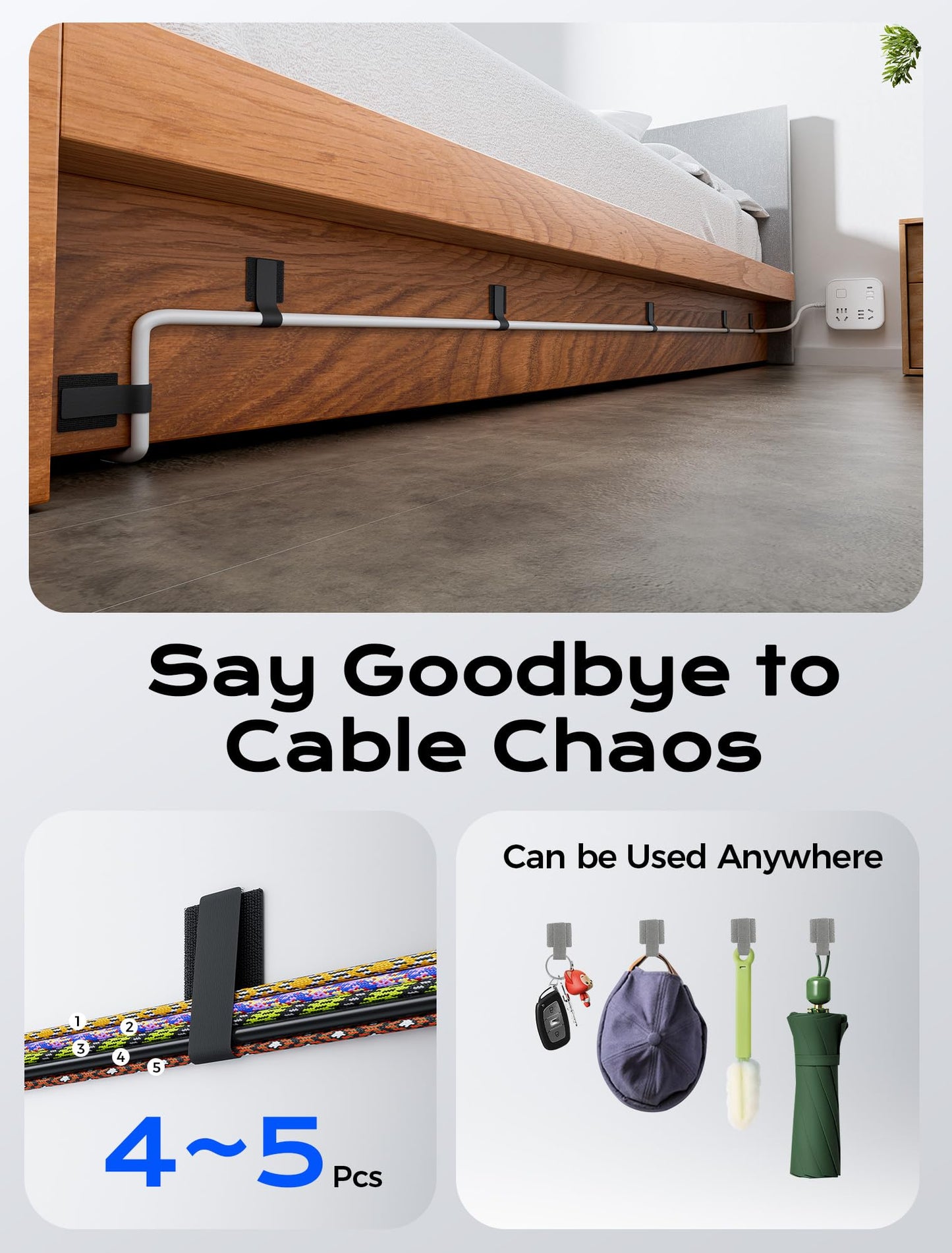 100pcs Hook and Loop Cable Ties, gliship Adhesive Wire Management, Adjustable Cable Straps Cord Wrappers Keeper Cord Holder, Sticky-back Cord Organizer for Kitchen Appliances at Office, Home - Black