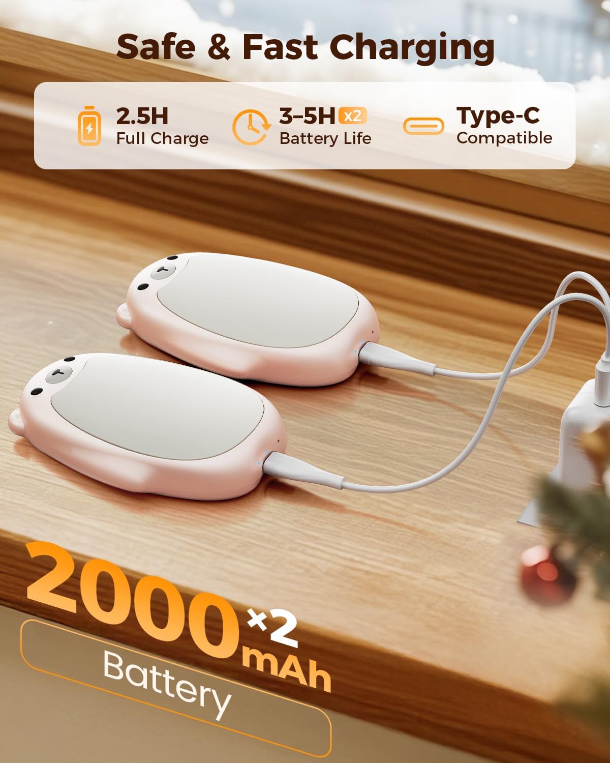 Sweetfull Hand Warmers - Rechargeable Cute Bear Design | 2 Pack Magnetic Hot Hands, Portable Electric Heater for Outdoor & Camping