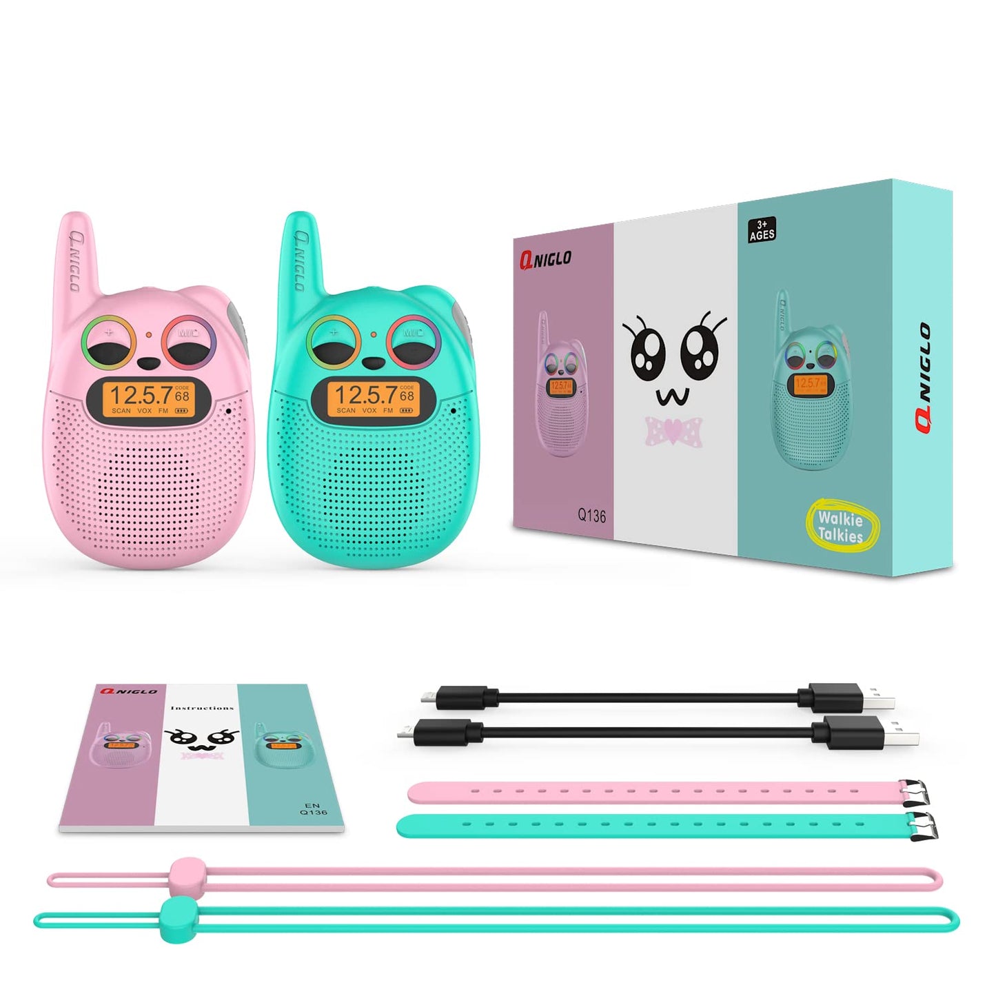 Qniglo Walkie Talkies for Kids, 3 Miles Long Range 22 Channels 2 Way Radio for Boys Girls Ages 3-12, Walkie Talkies for Outdoor Camping Hiking, Easter/Birthday Presents for 4 5 6 7 8 Year Old