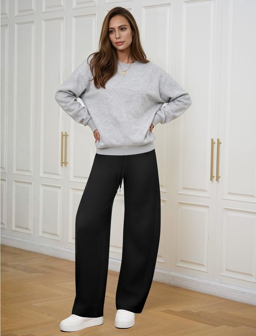 DLOODA Women’s Barrel Sweatpants Wide Leg Lounge Sweat Pants with Pockets Drawstring Elastic Waisted Baggy Casual Trousers Black
