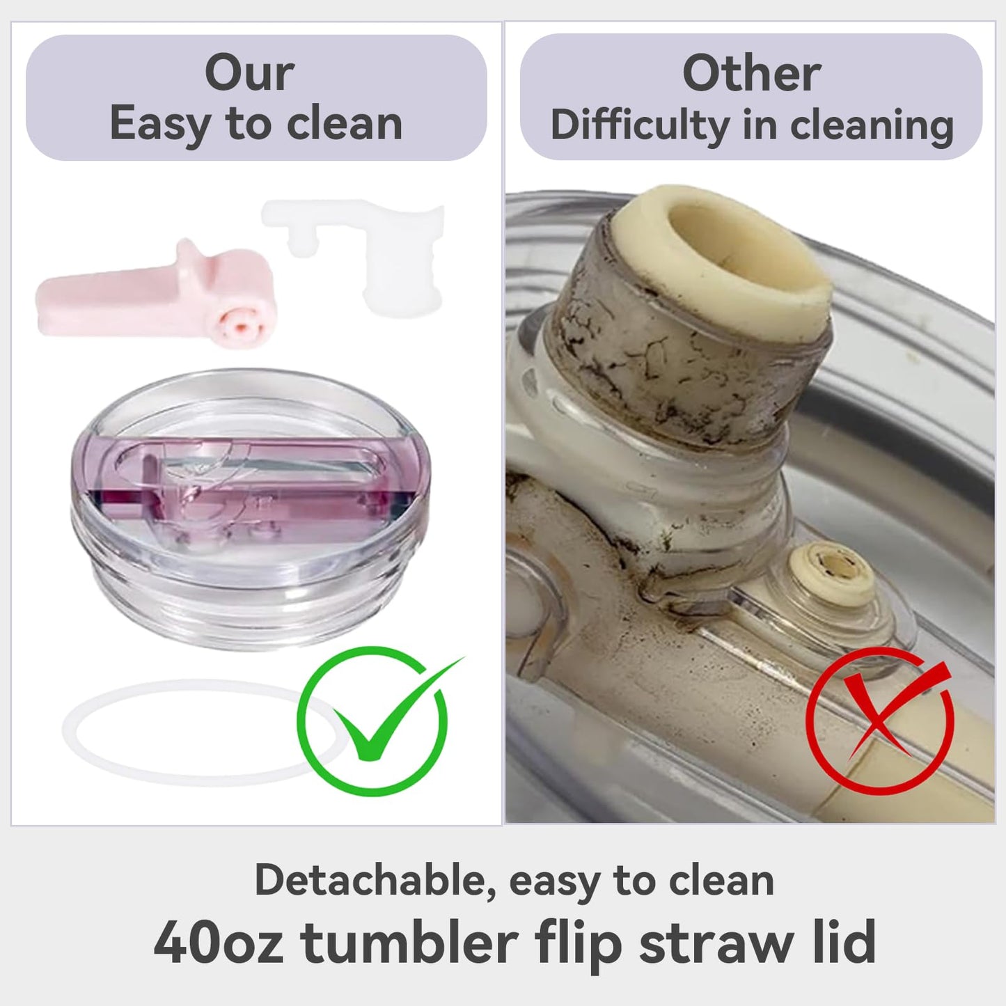2 Pack Leak Proof Lid for 40oz Stanley H2.0 Quencher, No Spill Lids Replacement 40oz for Stanley ProTour, with Removable Nozzle (Cream+Old Pink)