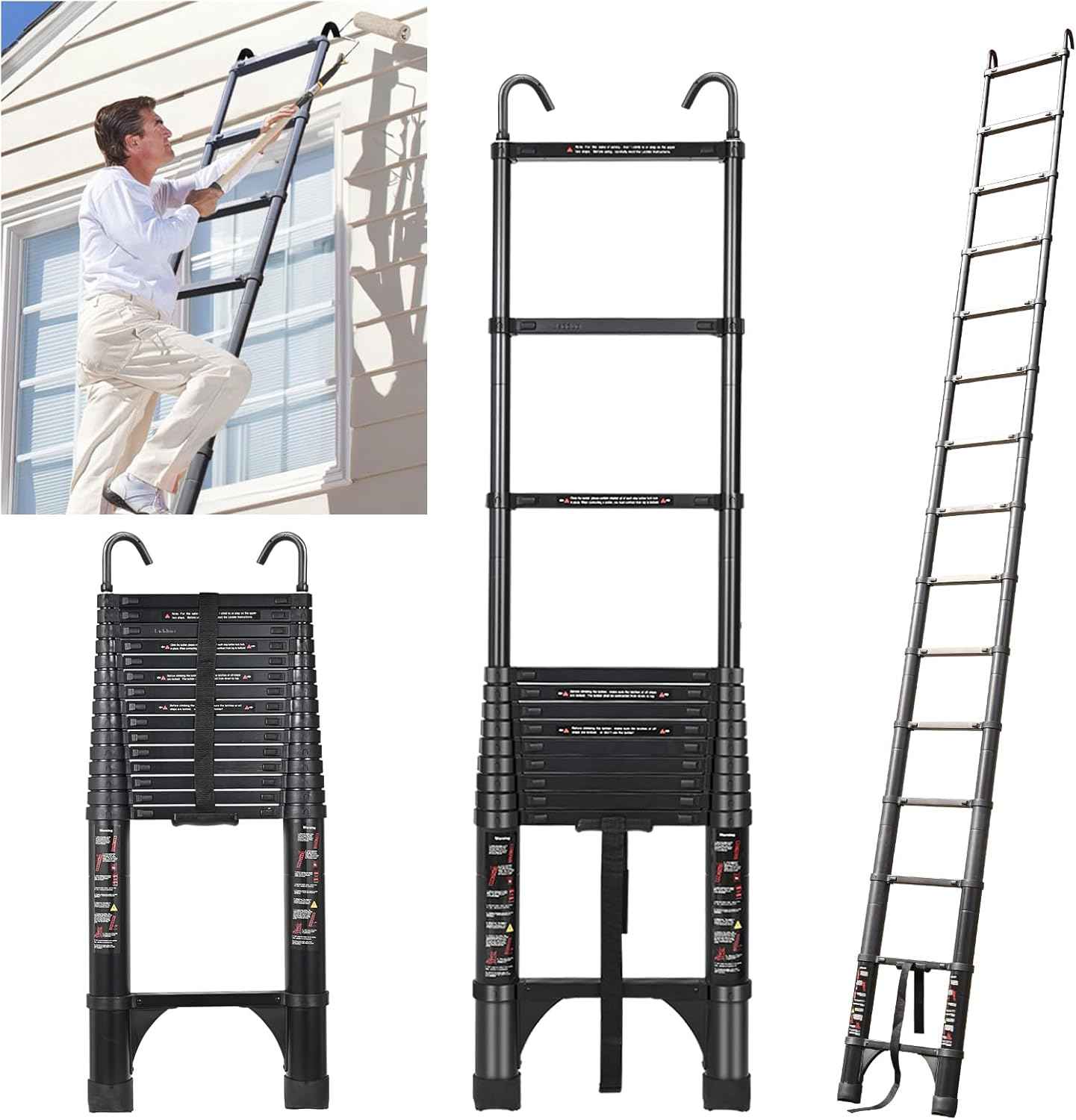 8.5 FT Telescoping Ladder - Lightweight Aluminum Extension Ladder with Stabilizers for Home & RV Travel