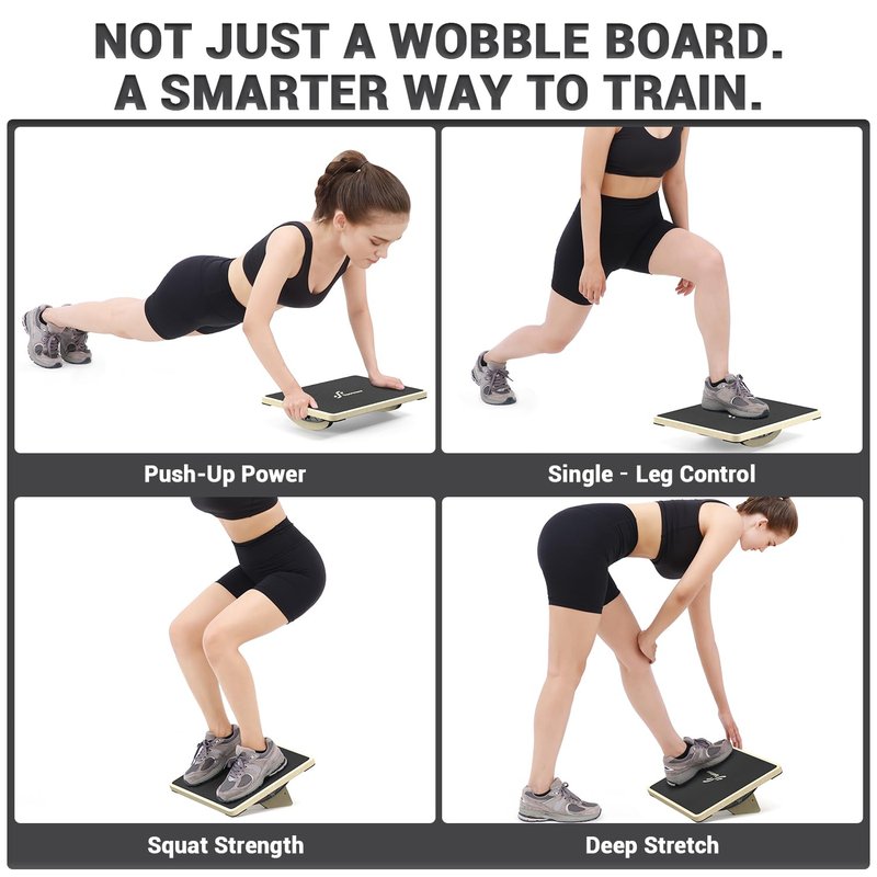 Sportneer 2-in-1 Balance Board – Adjustable Wobble & Slant Board for Core Strength, Stretching, Rehab, Standing Desk, Home Gym Workout