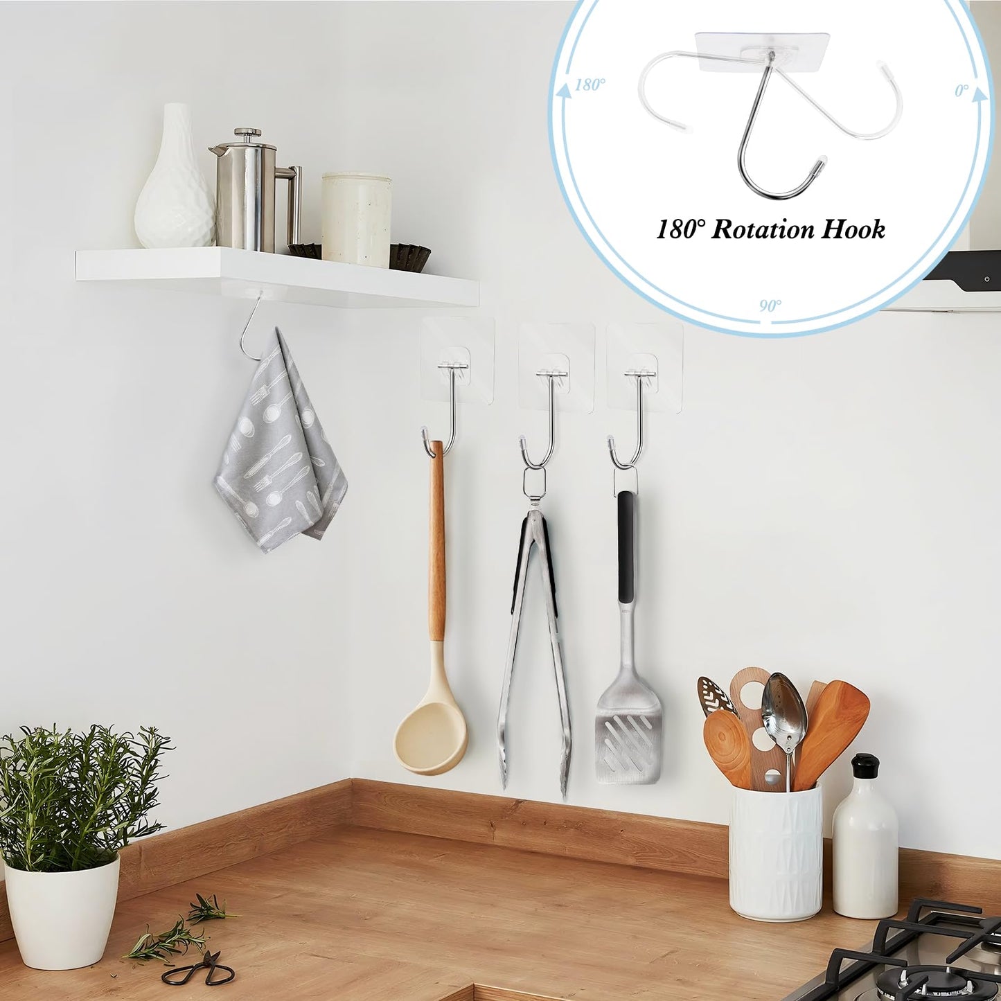 20 Pack Large Adhesive Hooks for Hanging Heavy Duty 44 lb(MAX) Christmas Fall Halloween Wreath Hangers Ornament Hooks Sticky for Wall No Damage Towel Picture Key Shower Siding Stocking Garland Strips