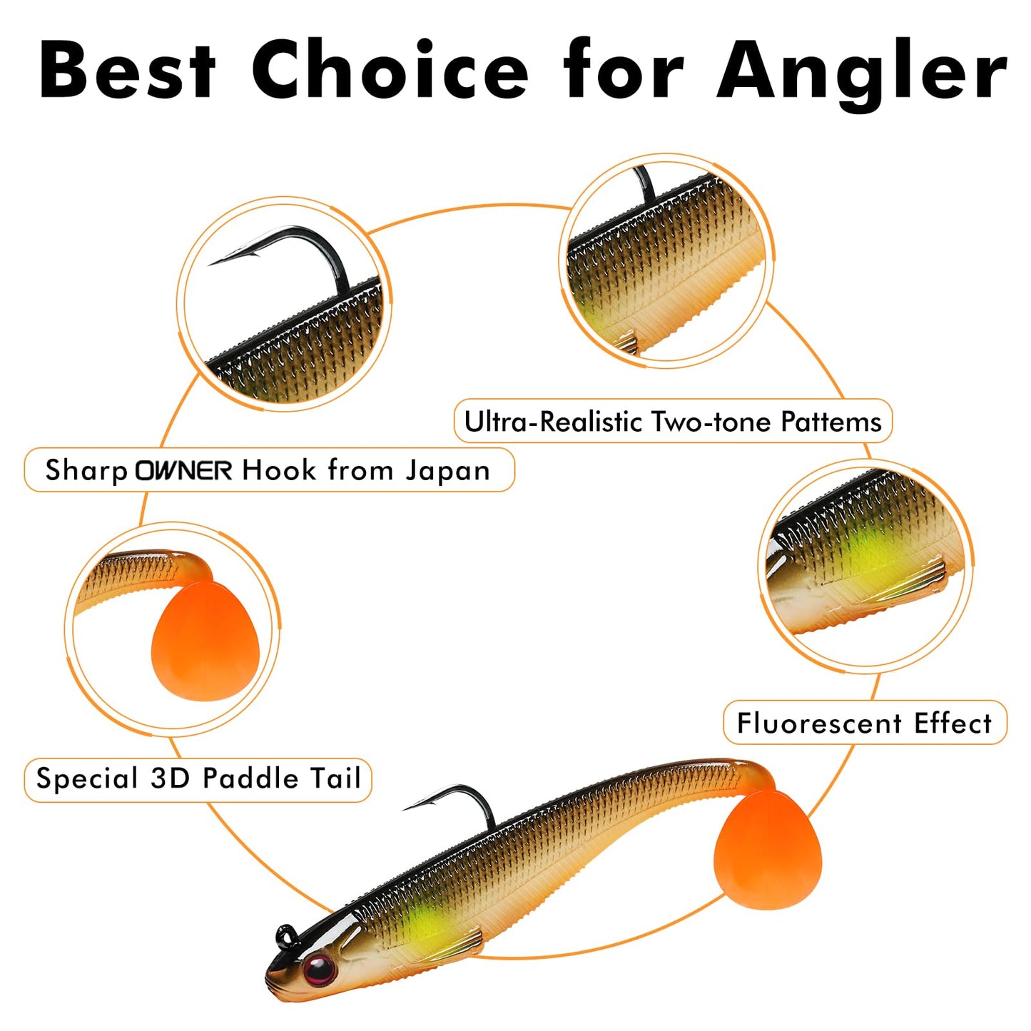 TRUSCEND Power Soft Fishing Lures Pre-Rigged BKK Hook, Japan Formula, Slow Sinking, Swimming, Jerking, Freshwater or Saltwater Swimmer for Bass Trout Pike Fishing, B-2.8in,6PCS