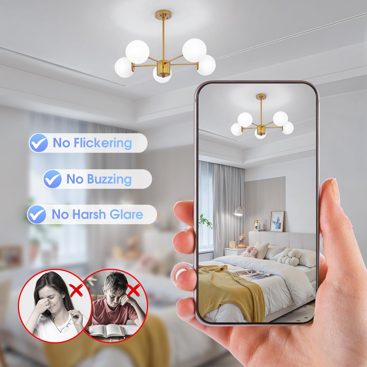 Maylaywood A15 LED Light Bulb, 60 Watt Equivalent LED Bulbs, Daylight White 5000K, 600LM, E26 Base, Non-Dimmable, 6W Bright White, 6-Pack